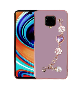 Xiaomi Redmi Note 9S Kılıf El Askılı Tutamaçlı Kamera Korumalı Renkli Gold Kenar Silikon Kapak (Mor)