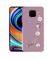 Xiaomi Redmi Note 9S Kılıf El Askılı Tutamaçlı Kamera Korumalı Renkli Gold Kenar Silikon Kapak (Mor)