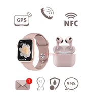 DTNO 1 Watch 7 Pro Max Gps Ve Nfc Özellikli Siri Aktif Smart Watch Akıllı Saat + Tws Airpods 3.nesil Bluetooth Kulaklık (Pembe)
