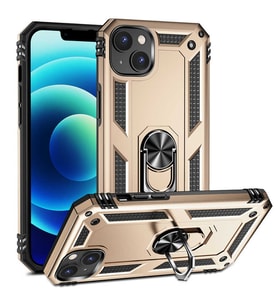 Apple iPhone 14 Plus Kılıf Yüzüklü Standli Tank Kapak (Gold)