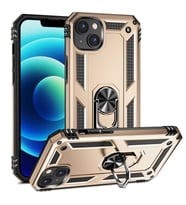 Apple iPhone 14 Plus Kılıf Yüzüklü Standli Tank Kapak (Gold)