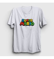 Presmono Unisex Sarı Logo Oyun Super Mario T-Shirt 324310tt (Beyaz)