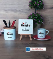 Hemşire Hediye Seti Dekoratif Taş, Kalemlik, Ahşap Altlıklı Türk Kahvesi Fincanı Hediye (Model 3)