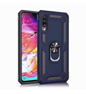 Samsung Galaxy A70 Uyumlu Kılıf Standlı Manyetik Yüzüklü Military Magnetic Ring Polycarbonate and TPU Case (Lacivert)