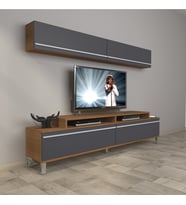 Decoraktiv Ekoflex 5 Mdf Krom Ayaklı Tv Ünitesi Tv Sehpası (Antrasit - Ceviz)