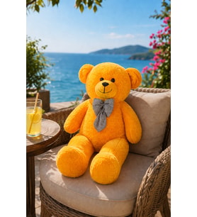 125 cm Papyonlu Büyük Beyaz Ayıcık (%100 Yerli) (Sarı)