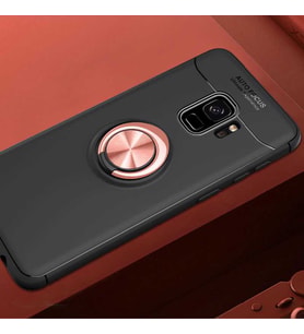 Samsung Galaxy S9 Kılıf Yüzüklü Magnetli Ravel Case (Siyah-Rose Gold)