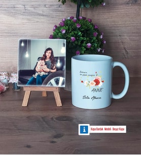 Anneye Hediye Fotoğraflı Dekoratif Taş, Kupa Bardak Beyaz Hediye (Model 1)