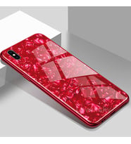 iPhone XS Max Kılıf Mermer Desenli Marbel Cam Silikon Kılıf (Kırmızı)