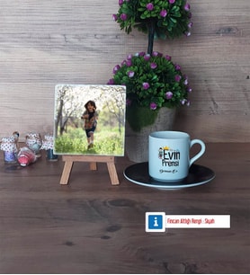 Evin Prensi Fotoğraflı Dekoratif Taş, Ahşap Altlıklı Türk Kahvesi Fincanı Hediye (Model 7)