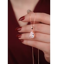 ENCİLİ SİLVER 925 Ayar Gümüş Damla Model Beyaz Taşlı Kadın Kolye (Rose)