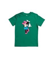 Unisex Minnie Mouse Baskılı Pamuklu Penye Kumaş Yazlık Çocuk Tişört (Yeşil)