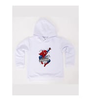 Spiderman baskılı örümcek adam kapüşonlu pamuklu kumaş çocuk sweatshirt (Beyaz)
