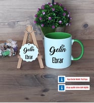 Gelin Kupa Bardak Kırmızı ve Ahşap Anahtarlık Hediye (Model 13)