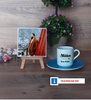 Maden Mühendisi Fotoğraflı Dekoratif Taş, Ahşap Altlıklı Türk Kahvesi Fincanı Hediye (Model 5)