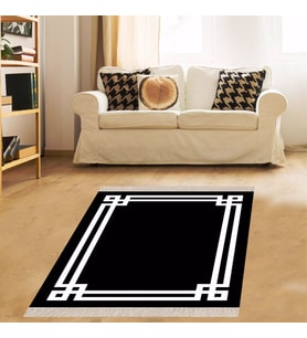 Geometrik Desenli Dijital Baskı Yıkanabilir Kaymaz Taban Düz Model Salon Halısı ve Yolluk (Siyah) (Beyaz)