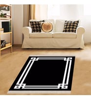 Geometrik Desenli Dijital Baskı Yıkanabilir Kaymaz Taban Düz Model Salon Halısı ve Yolluk (Siyah) (Beyaz)