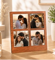 Kişiye Özel 4 Fotoğraflı Ahşap Mdf Resimli Kolaj Çerçeve (Kahverengi)