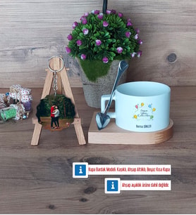 Doğum Günü Hediyesi Kupa Bardak Beyaz ve Fotoğraflı Ahşap Anahtarlık Hediye (Model 8)