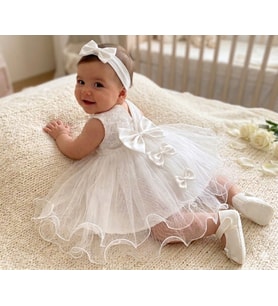Kız Bebek Mevlüt Takımı Gelinlik Abiye Elbise Lohusa Bebek Baby Shower Bayram Babalar Günü Doğum Hediyesi Orjinal Kutusunda Hediye Paketli (Beyaz)
