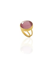 Kadir Jewellery 22 Ayar Altın Kaplama Zirkon Taşlı Kadın Otantik Yüzük (Pembe)