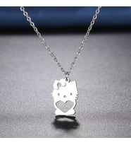 Kişiye Özel 925 Ayar Gümüş Hello Kitty Kalp Kolye (Gümüş)