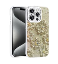 Apple iPhone 14 Pro Max Kılıf Çiçek Desenli Parlak Taşlı Sert Silikon Zore Garden Kapak (Beyaz)