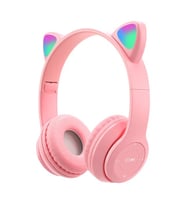 SW88 Ledli RGB Kedi Kulağı Aydınlatmalı Bluetooth Mikrofonlu Katlanabilir Kulaklık TF Kart/ AUX (Pembe)