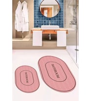 EVDEYA Dijital Baskılı Yıkanabilir Sade Bathroom Yazılı Oval Banyo Paspası Klozet Takımı, OKLOZET-4-GRİ, (Pembe)