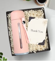 Hediye Kutusunda 500 ml Plastik Sargılı Cam Matara (Pembe)