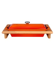 Lava Döküm Ekmek Tenceresi / Kayın Ağacı Servis Standı / Terrine Serisi. Ölçü 11x29cm. (Turuncu)