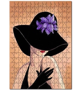 Cakapuzzle Mor Çiçekli Şapkalı Kadın Görseli Puzzle Yapboz MDF (Ahşap) (500 Parça)