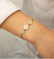 Papatya Silver 925 Ayar Gümüş Üç Papatya Süzme Kadın Bileklik (Altın)