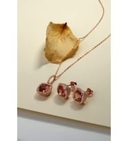 Gümüş Elmas Kesim Zirkon Taşlı Tasarım Kolye-Küpe Set (Rose)