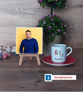 Patolog Fotoğraflı Dekoratif Taş, Ahşap Altlıklı Türk Kahvesi Fincanı Hediye (Model 3)