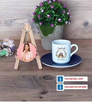 Baykuş Türk Kahvesi Fincanı Ahşap Altlıklı ve Fotoğraflı Ahşap Anahtarlık Hediye (Model 4)