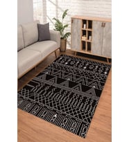 Dijital Kaymaz Taban Yıkanabilir Renkli Salon Halısı Mutfak Halısı Yolluk ND-SD-944 (Siyah)