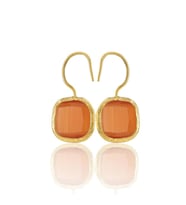 Kadir Jewellery 22 Ayar Altın Kaplama Kare Taşlı Küpe -El İşçiliği Ve Hipoalerjenik Küpe (Kırmızı)
