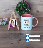 Yengeye Hediye Kupa Bardak Beyaz ve Fotoğraflı Ahşap Anahtarlık Hediye (Model 6)