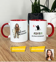 Kişiye Özel Karikatürlü Kadın Asker Kupa Bardak Asker Sevgiliye Doğum Günü Hediyesi (Kırmızı)
