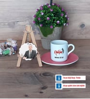 Hakim Türk Kahvesi Fincanı Ahşap Altlıklı ve Fotoğraflı Ahşap Anahtarlık Hediye (Model 6)