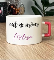 Kişiye Özel Cat Mom Hediye Lüks Fincan Kedi Annesi -2- (Pembe)