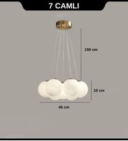 7'li Cam Küre Asılı Oturma Odası (Eskitme Altın)