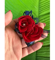 6X5  CM ÇİFT GÜLLÜ ÇİÇEK BROŞ YAKA İĞNESİ TÜRBAN İĞNESİ GİYİM AKSESUARI (Kırmızı)