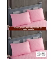 2 Adet %100 Pamuk Kapitone Fermuarlı Sıvı Geçirmez Renkli Yastık Alezi Yastık Koruyucu (Pembe)