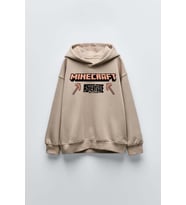 ERKEK ÇOCUK MINECRAFT MODELLİ KOL MANŞETLİ PAMUK KAPŞONLU SWEAT (Bej)