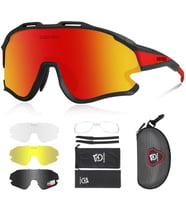 Queshark Polarize Anti-UV Outdoor 4 Lens Ultra Hafif Spor Motorsiklet Bisiklet Güneş Gözlüğü (Kırmızı)