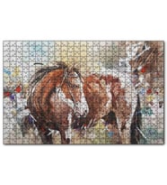 Cakapuzzle Kahverengi Beyaz At Büyük Fırça Darbeleri   Puzzle Yapboz MDF (Ahşap) (1000 Parça)