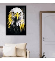 Metal Çerçeveli Temperli Cam Tablo Sarı Kartal (Siyah)