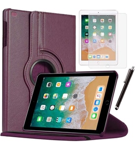 Apple iPad 5 Nesil / 6 Nesil Kılıf Ekran Koruyucu Ve Kalem Set (Mor)